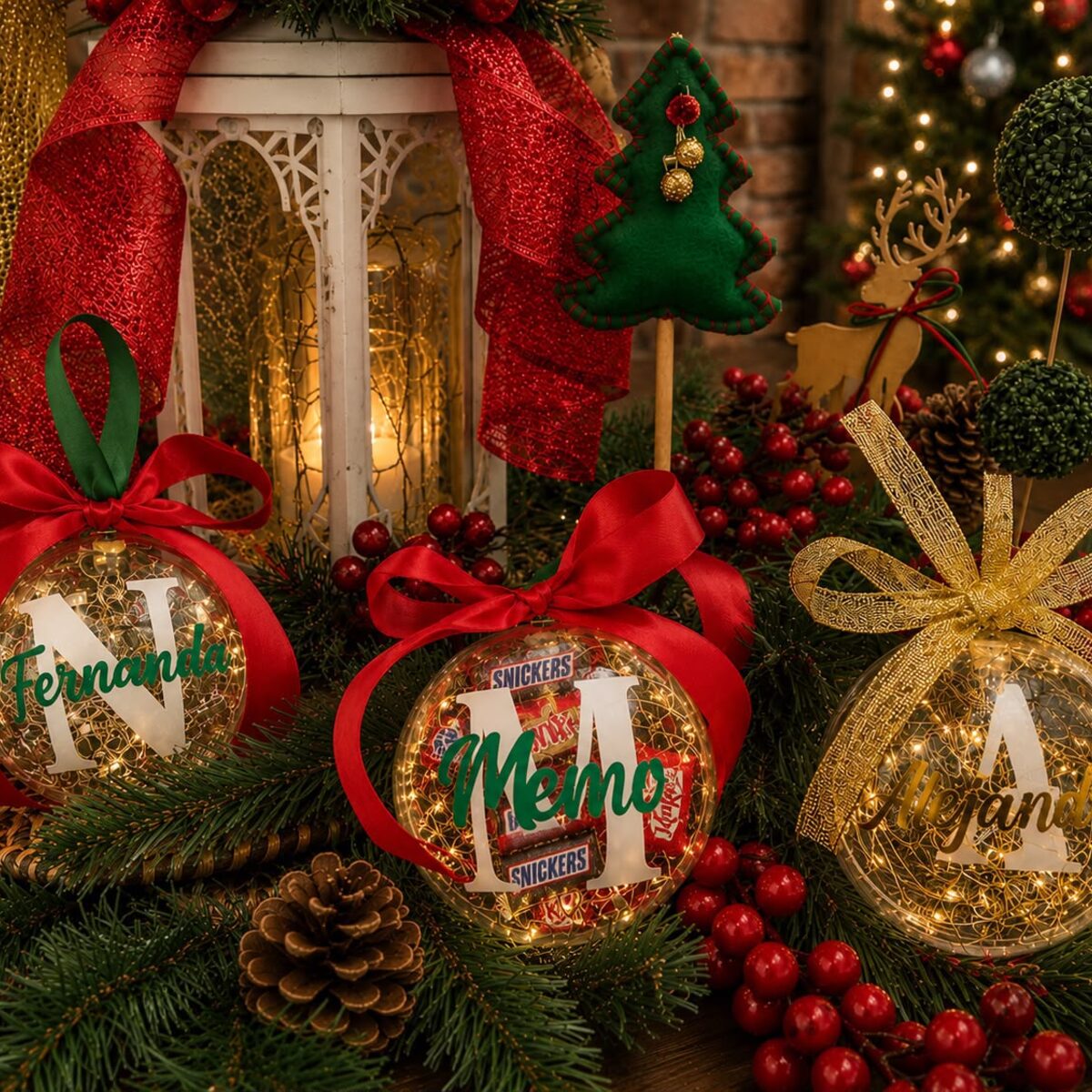 Bolas de Navidad personalizadas con nombres - Fina Coquetería Medellín