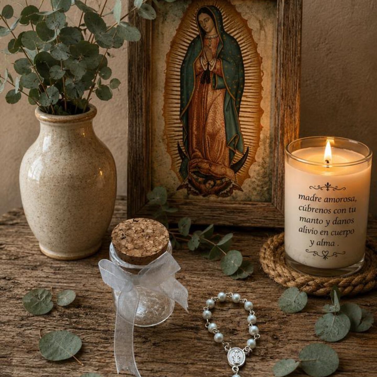 Recordatorio con denario de perlas y frasco de vidrio - Fina Coquetería Medellín